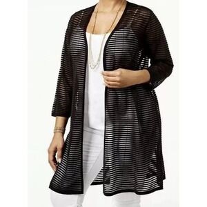 CHICOS Women's Black‎ Semi Sheer Open Cardigan Lightweight 3/4 Sleeve sz Small 0